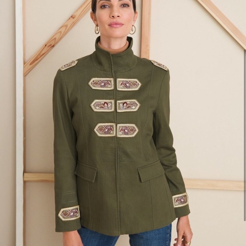 Chico's Olive Green Embellished Jacket